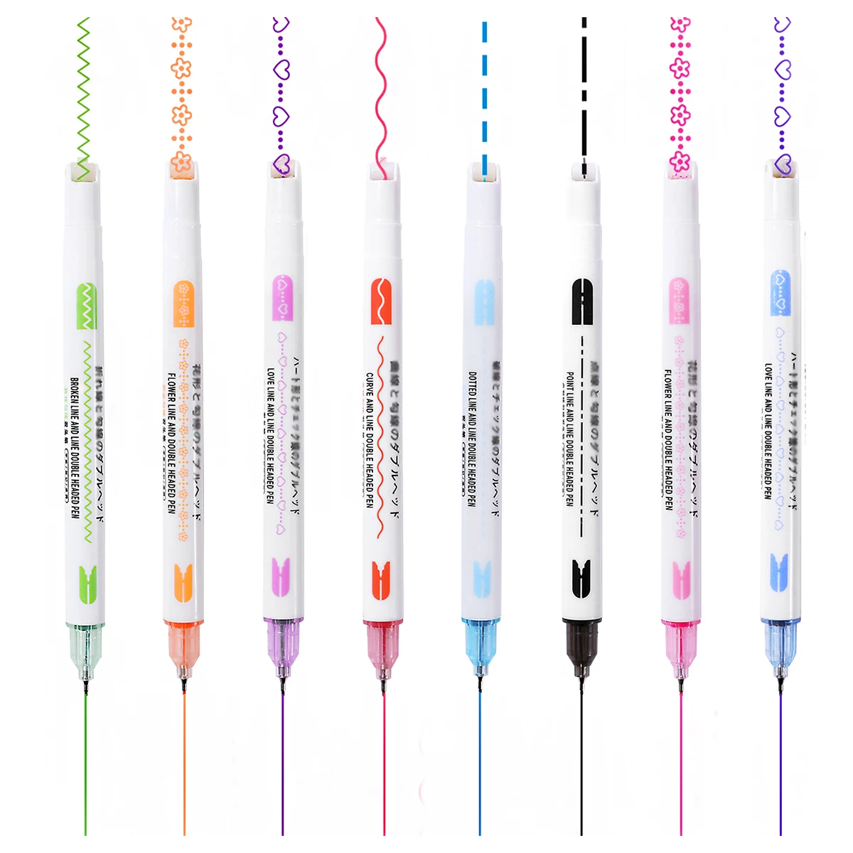 8 Stück Dual-Line-Konturstifte, Curve-Stifte mit zwei Spitzen, mehrfarbige, lustige, gebogene Stifte, schnell trocknende Marker, Textmarker für Notizen, Cur