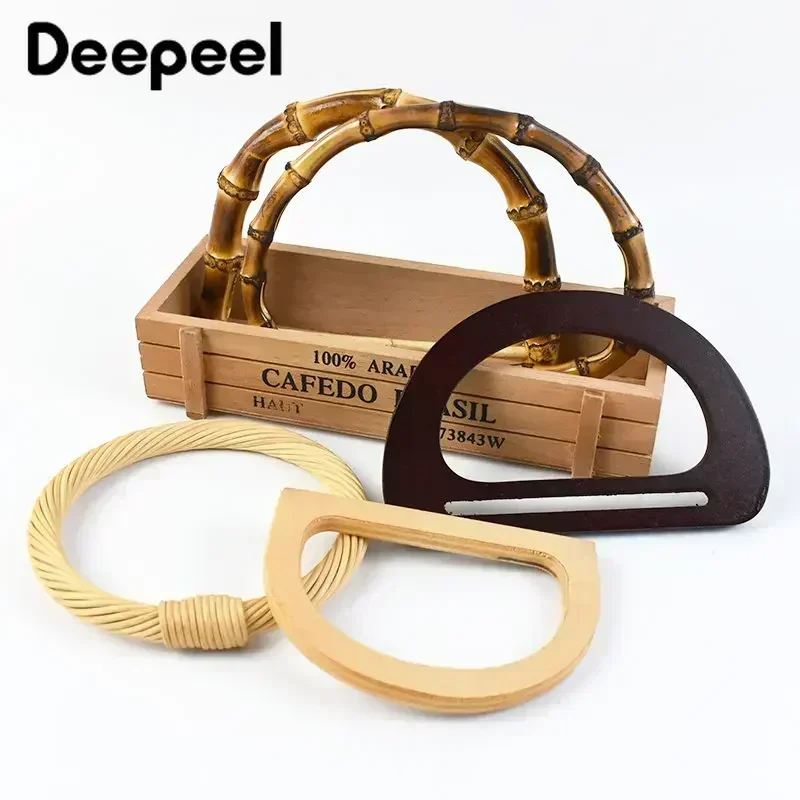 1/2/4Pcs D Shape Ring Bamboo Handle Wood Bags Handles for Handbag Woven Bag Handle Straps Replace DIY Accessories