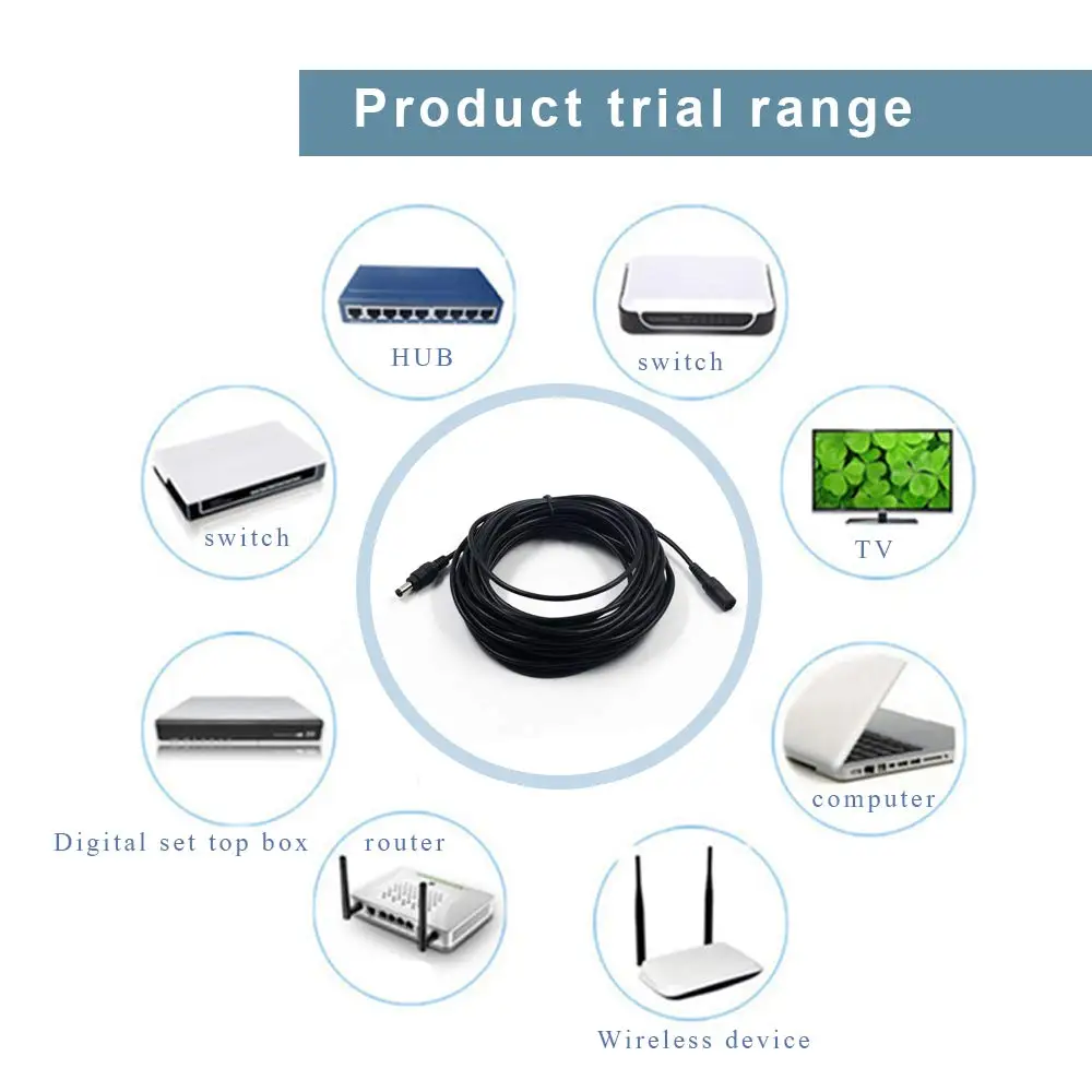 Cable de extensión CC 1M 2M 3M 5M 10M 5,5x2,1mm enchufe hembra a macho para 12V 5V 24V Cable adaptador de corriente cámara CCTV para el hogar tira de LED