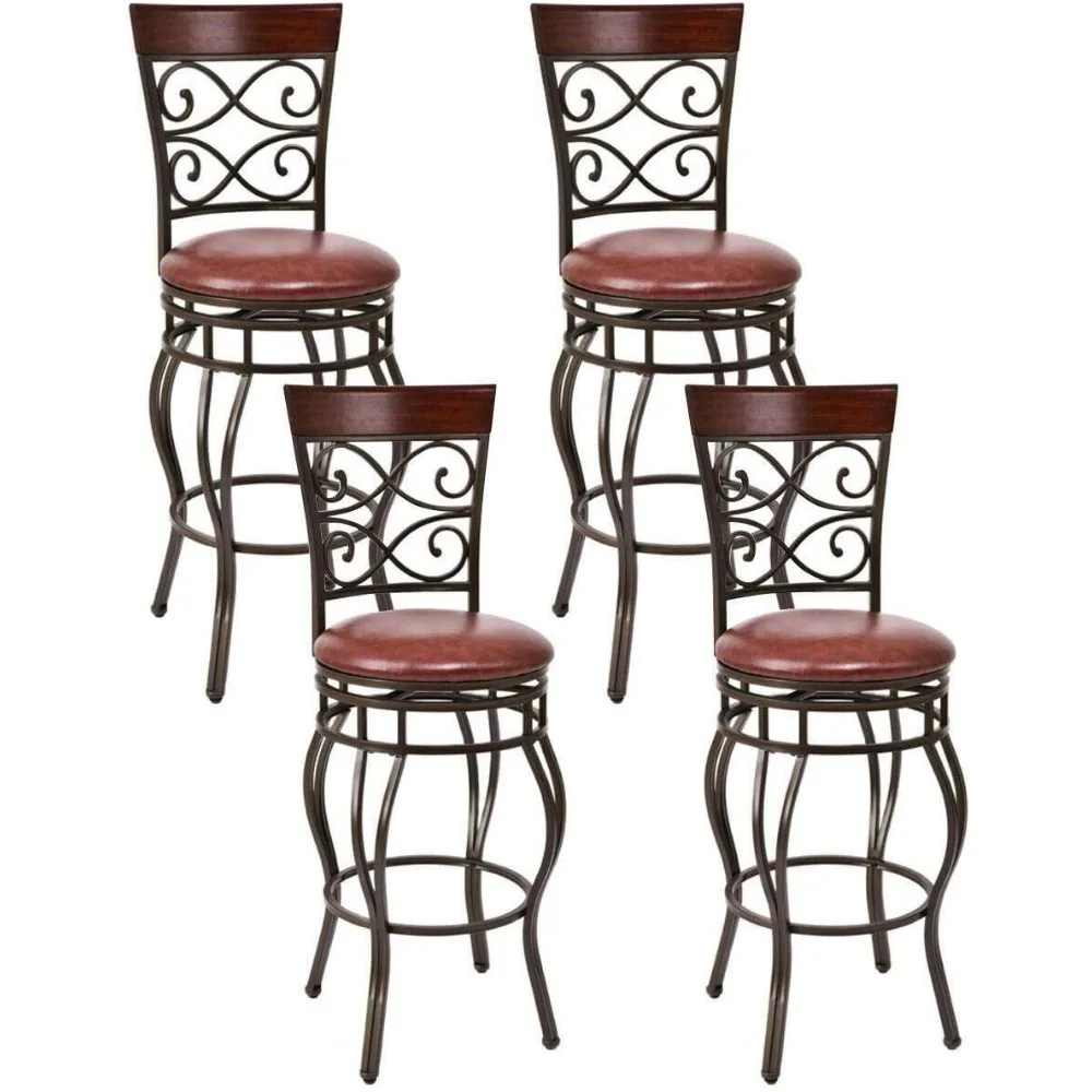Degree Swivel,Height Bar stools, with Leather Padded Seat Bistro Dining Kitchen Pub Metal Vintage Chairs with Back