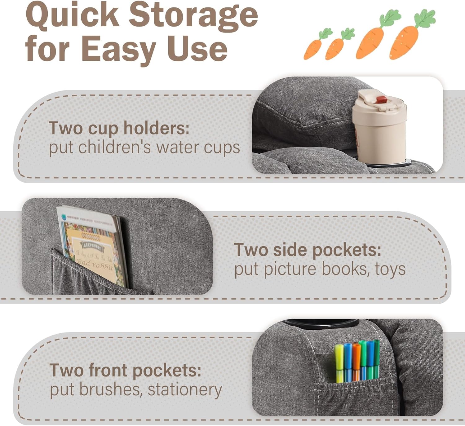 Kids Recliner Chair with Cup Holders, Adjustable Footrest & Headrest, Deep Grey