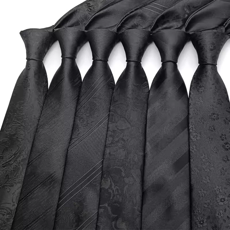 Luxury 8CM Mens Necktie Black Color Stripes Floral Plaid Ties For Man Groom Jacquard Woven Neck Tie For Business Wedding Party