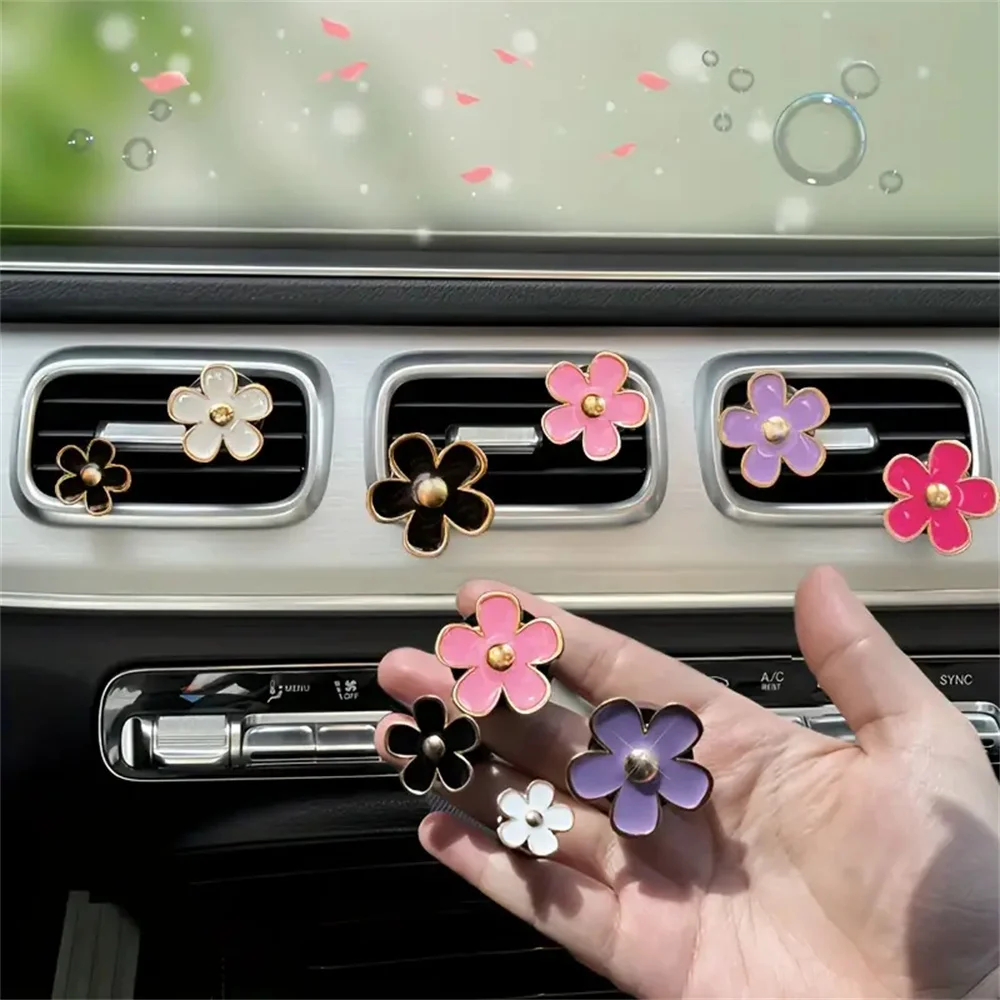 4 ชิ้น/เซ็ตรถขนาดเล็ก Air Outlet น้ําหอมตกแต่งคลิปดอกไม้ Daisy Design ภายในรถน้ํามันหอมระเหย Fresheners Diffuser Access
