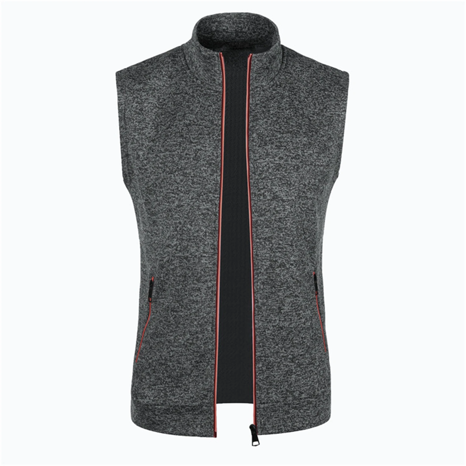 Outono e inverno masculino de malha de veludo moda casual superior com zíper colete sem mangas gola alta lã cor sólida roupas masculinas