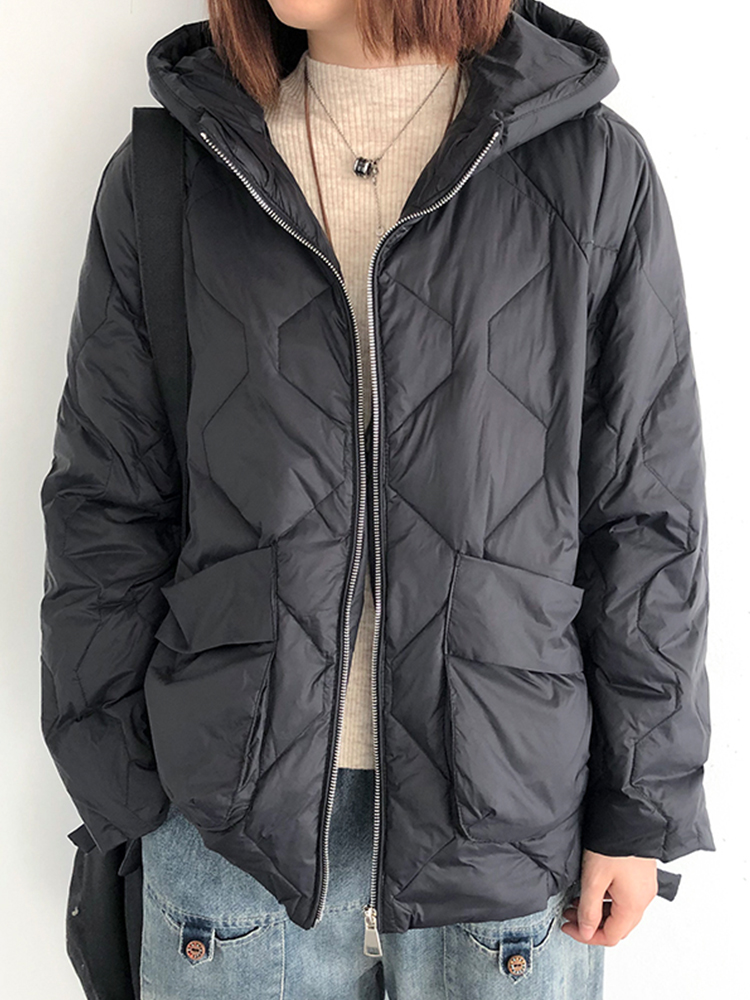ผู้หญิงฤดูหนาวเป็ดสีขาวลงเสื้อลำลองลง Outwear หญิง Hooded Zipper Puffer Parka Jacket