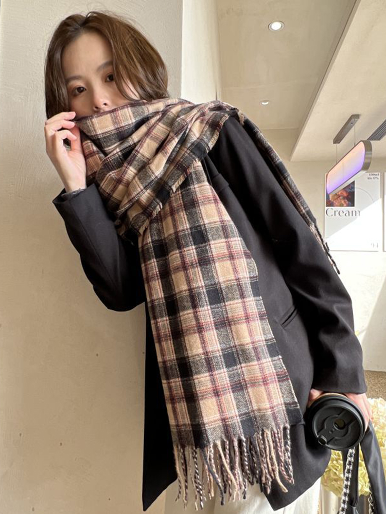 Bufanda de Cachemira de imitación para Mujer, pañuelo a cuadros Vintage de estilo pijo para invierno, Pashmina para Mujer, manta, chal, Pareo, novedad de 2023