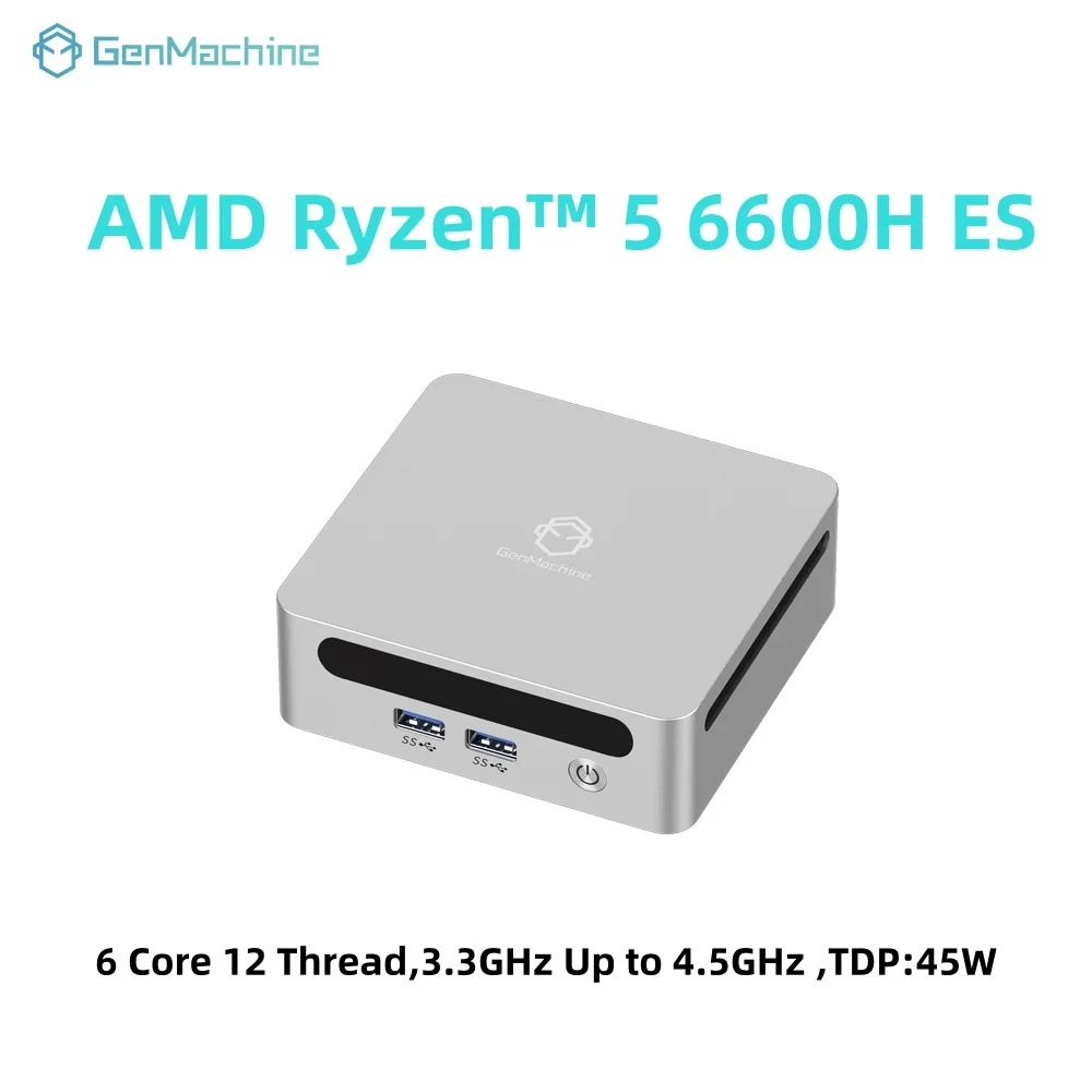 Genmachine AMD R5 6600H ES Новый мини-ПК Windows 11 WiFi 6 Игровой ПК DDR5 4800 МГц 4,2 ГГц Процессор M.2 SSD Поддержка компьютера 4K