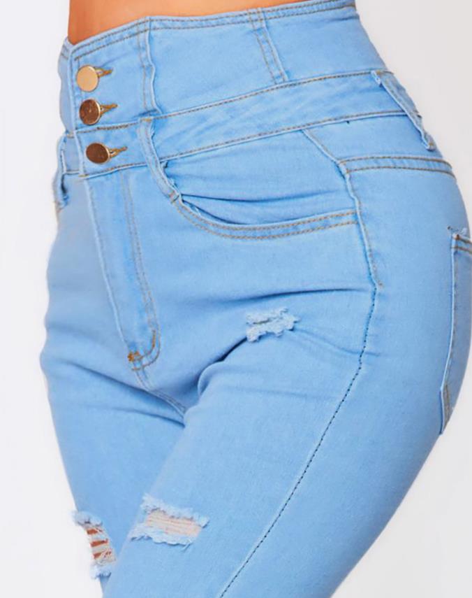 Pantalones vaqueros de cintura alta ajustados desgastados rasgados elásticos a la moda para mujer, Jeggings ajustados, ropa de primavera y otoño para mujer
