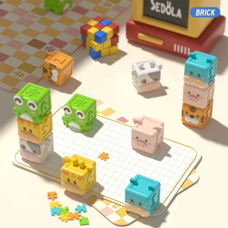 Baby Soft Building Blocks Toys Soft Teething Toy for Babies 3D Cube Animal Bath Toys Baby Early Educational Matching Sensory Toy