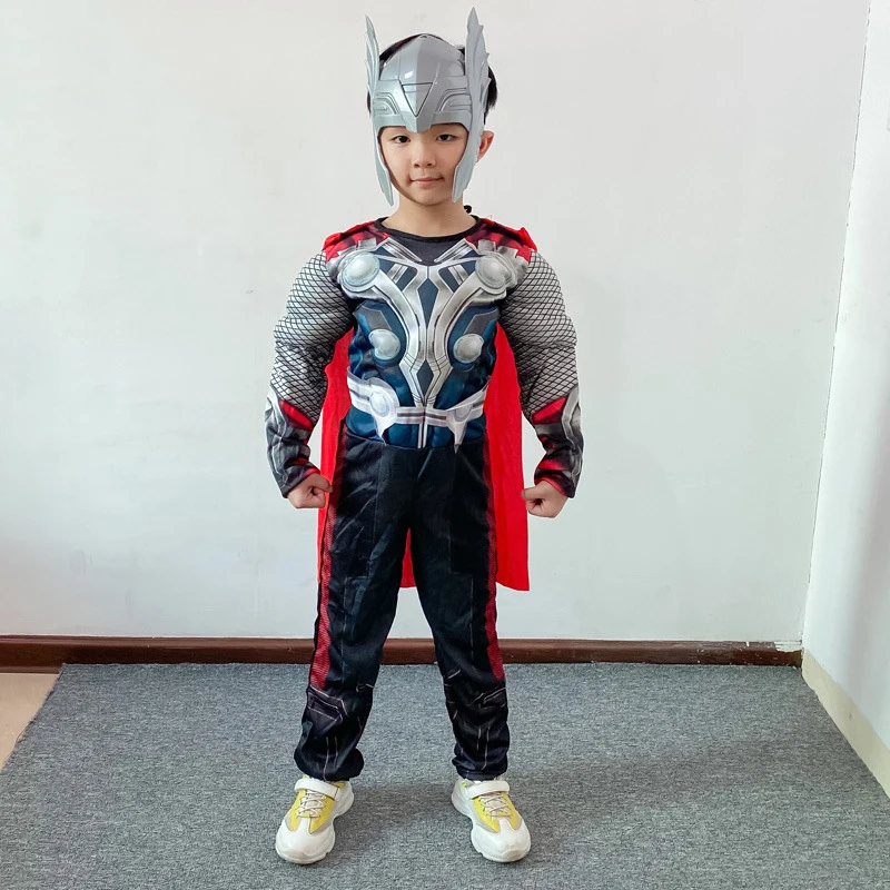 Ropa de Carnaval de Halloween para niños, disfraz de Thor, disfraz de superhéroe Thor, disfraz de músculo, mono, máscara, martillo