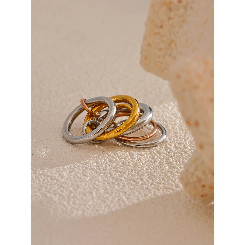 Yhpup Acero inoxidable 3 colores 5 eslabones anillos apilados 2024 PVD joyería chapada en oro real