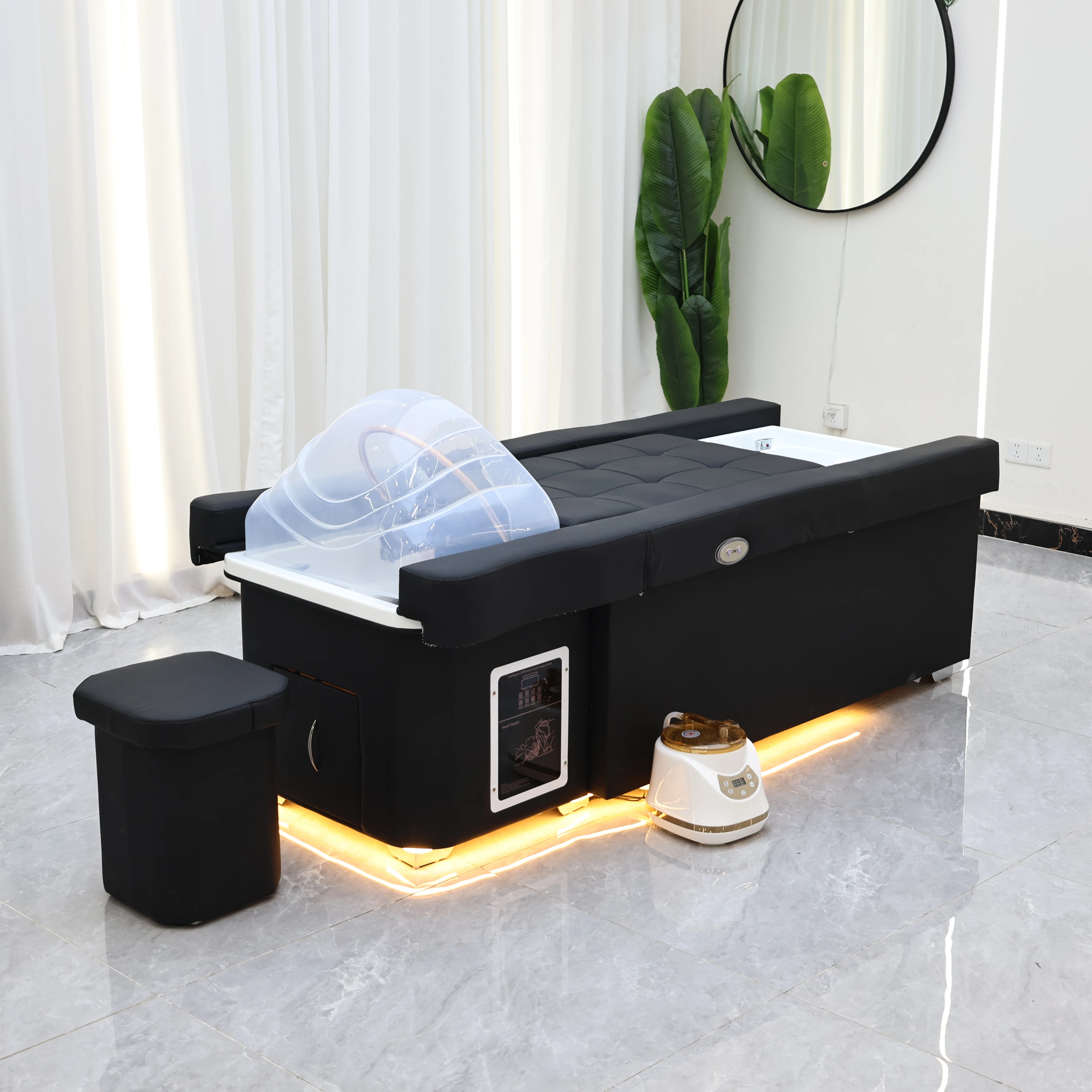 XinSheng Lettino per shampoo elettrico con sollevamento regolabile Lettino da massaggio Lettino da massaggio SPA per salone all-in-one con lavabo per capelli e pediluvio