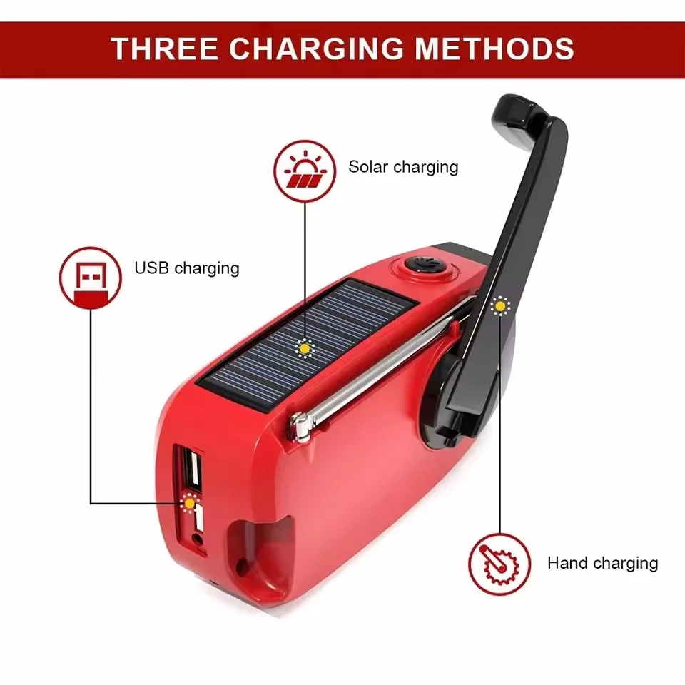 Multifunctional Solar Hand Crank Radio FM AM WB NOAA Weather Radio 2000mAh USB Charging Emergency LED Flashlight Power Ban