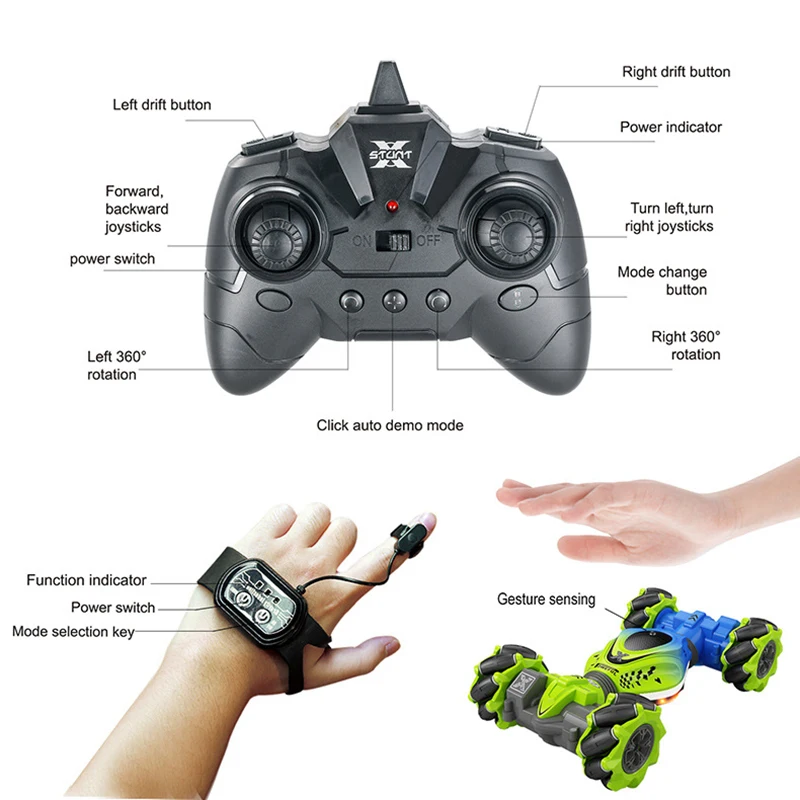 4WD RC รถของเล่น 2.4G วิทยุรีโมทคอนโทรลรถยนต์ RC นาฬิกา Gesture Sensor หมุน Twist Stunt Drift รถของเล่นสําหรับเด็กเด็ก