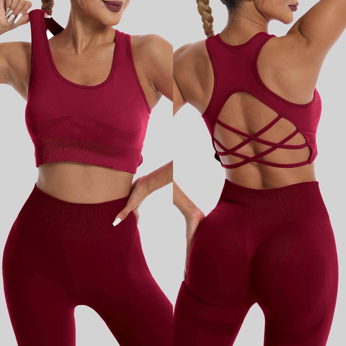 Chándal sin costuras con mallas de cintura alta para mujer, conjuntos de yoga, ropa deportiva, entrenamiento, sujetador deportivo, ropa de gimnasio