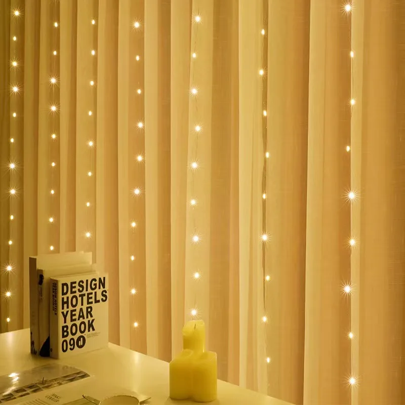 Width 3M LED Garland Curtain Lights 8 Mode  Remote Control Fairy Light String Wedding Christmas Decor for Home Ramadan Festival