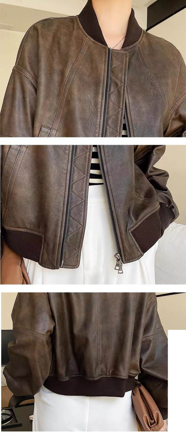女性のためのクロップドレザーボンバージャケット,ヨーロッパのジャケット,大胆なマネーデザイン,女性のためのディストレストシープスキン,ショートコート,アウトドアウェア,冬,2023
