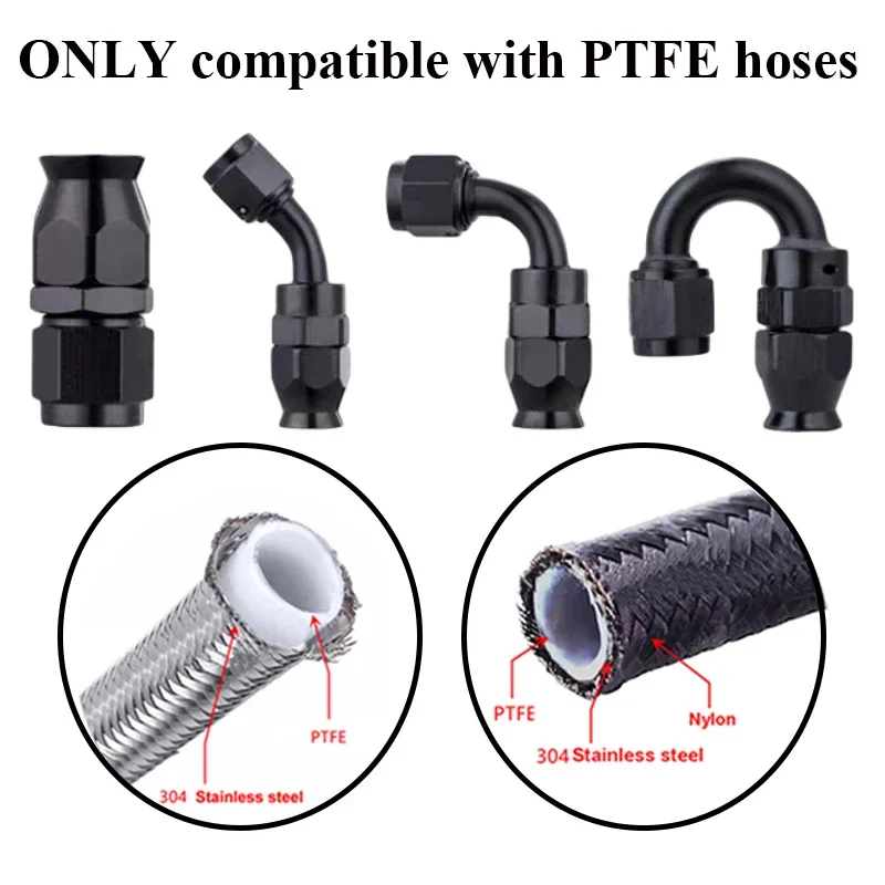 Universal Straight 0 45 90 180 Degree AN3 AN4 AN6 AN8 AN10 AN12 Car Hose End Fitting Hose Adapter For Swivel PTFE Oil Fuel Line