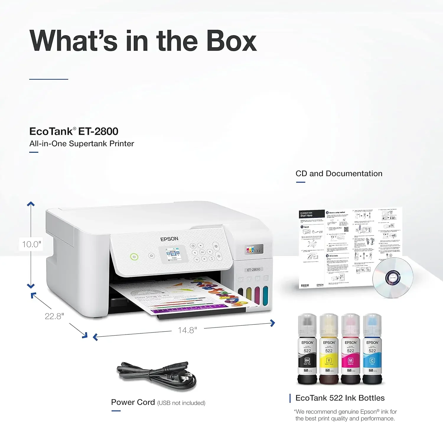 EcoTank ET-2800 Wireless Color All-in-One Cartridge-Free Supertank Printer with Scan and Copy â€“ The Ideal Basic Home Printer