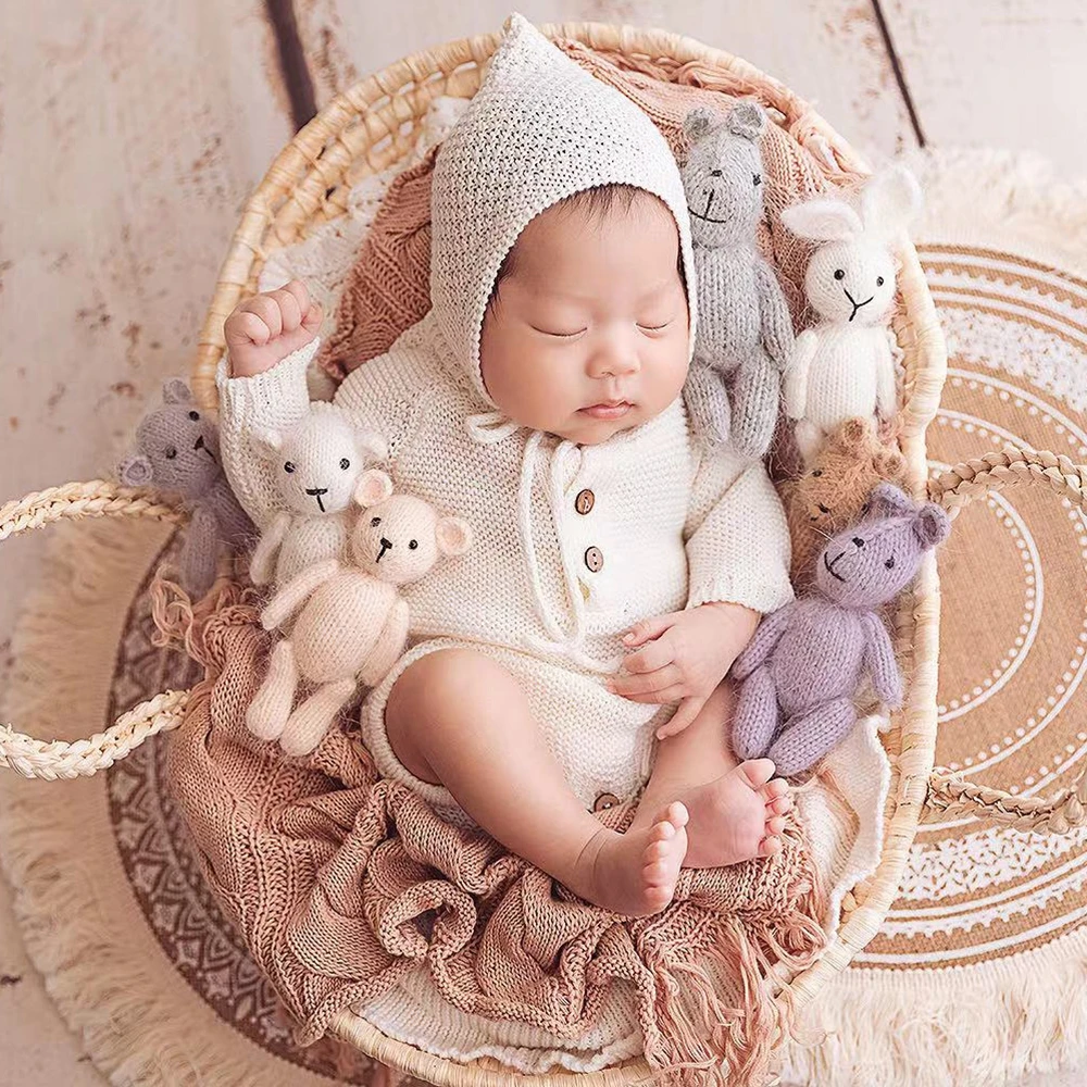 Macrame Chăn Cho Bé Sơ Sinh Đạo Cụ Chụp Ảnh Cầm Tay Dệt Kim Lớp Co Giãn Sơ Sinh Tạo Dáng Phông Nền Chụp Ảnh Em Bé Phụ Kiện