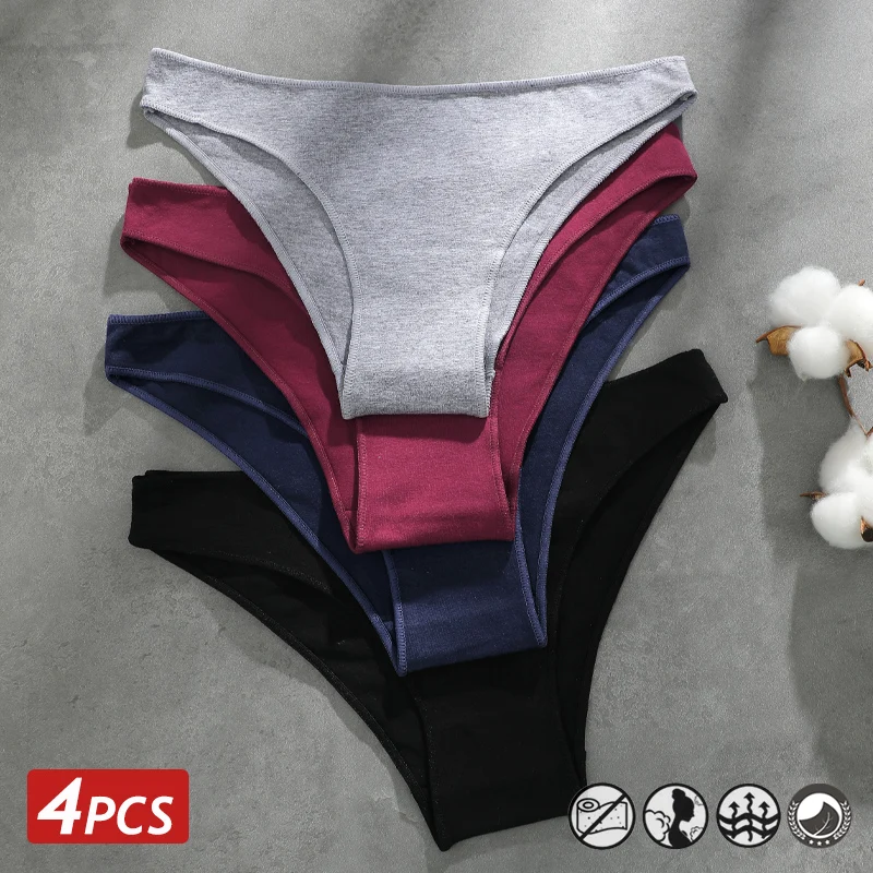 4PCS Бесшовные хлопковые трусики Женские чистые трусики Сексуальные нижние трусики Женские воздушные трусики Женские эластичные трусики