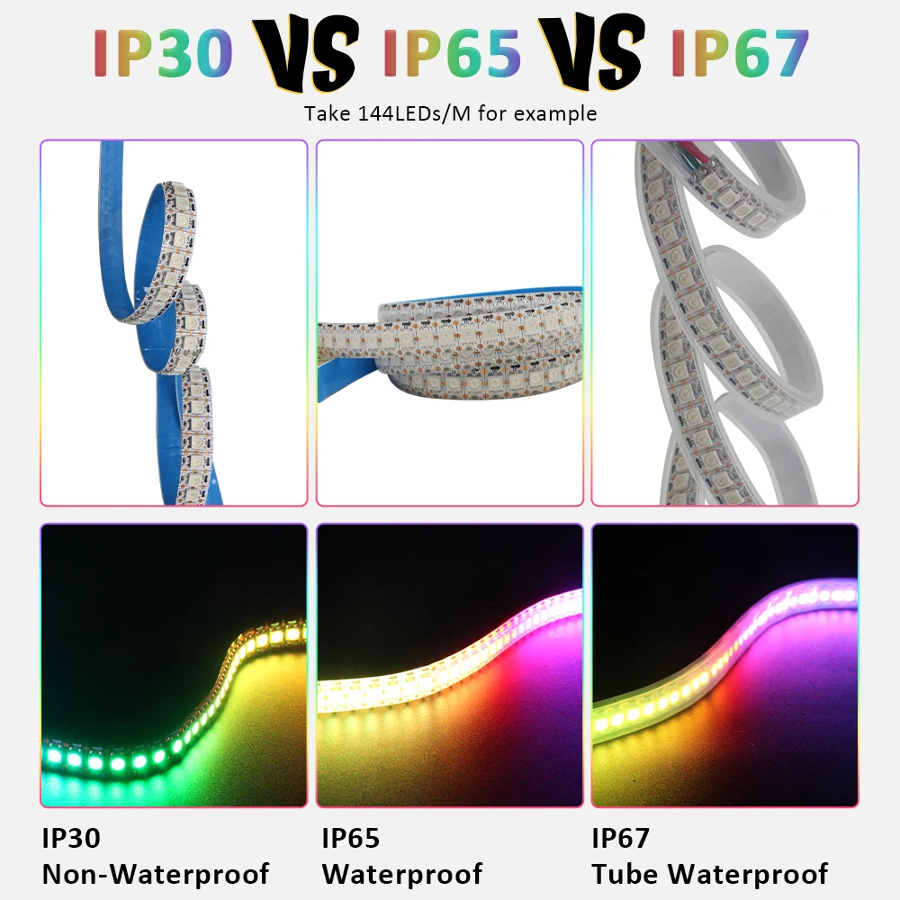 WS2812B RGBIC Striscia LED 30/60/144 led/M RGB Pixel Striscia a colori Luce Nero/Bianco PCB Impermeabile IP30 IP65 IP67 DC5V