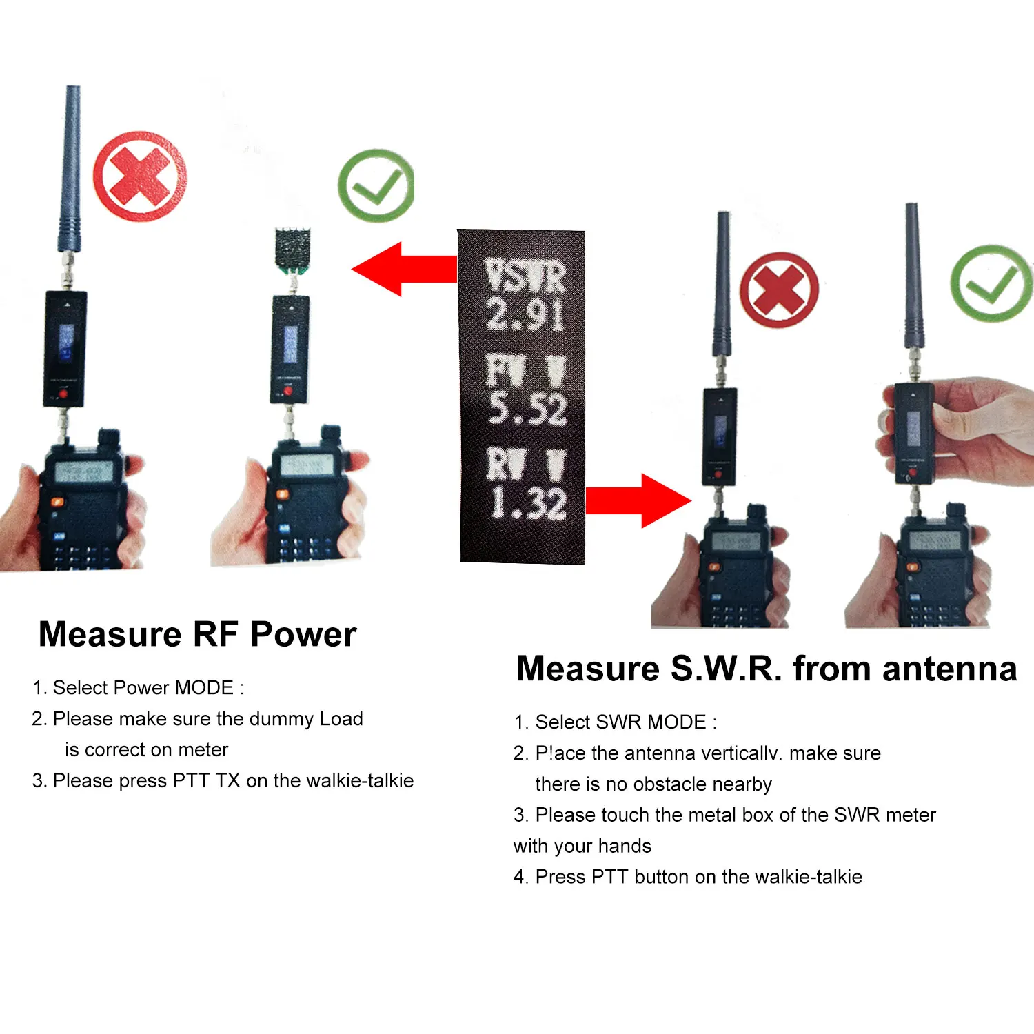SW-33Plus Mini Power & S.W.R Meter VHF/UHF двухдиапазонный 125-525 МГц для аналоговой рации