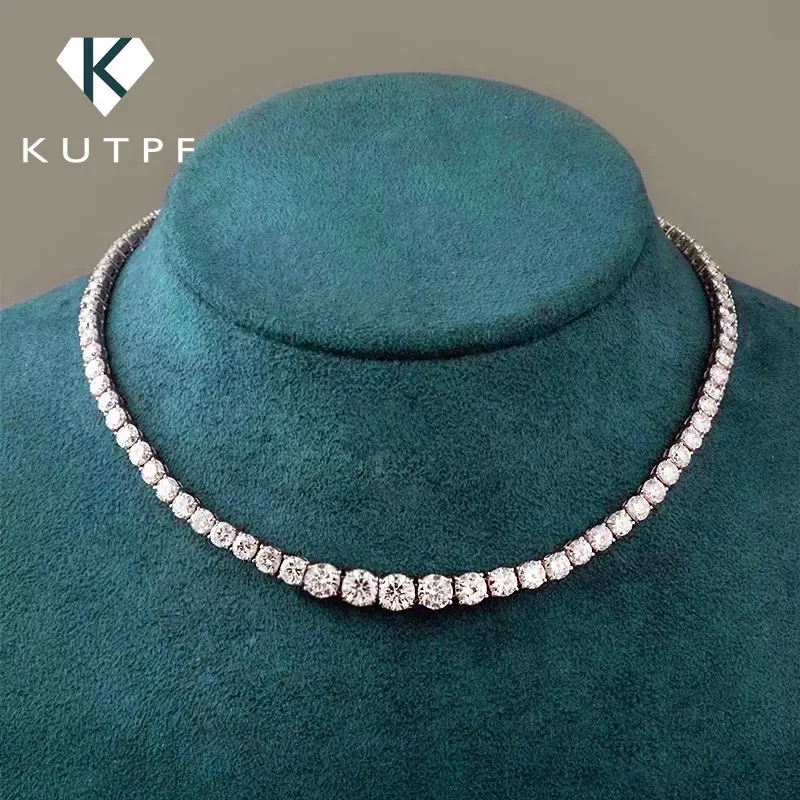 Collier de Tennis complet en Moissanite avec certificat, colliers en diamant dégradé de taille 3-5mm pour femmes, chaîne de cou en argent Sterling 925