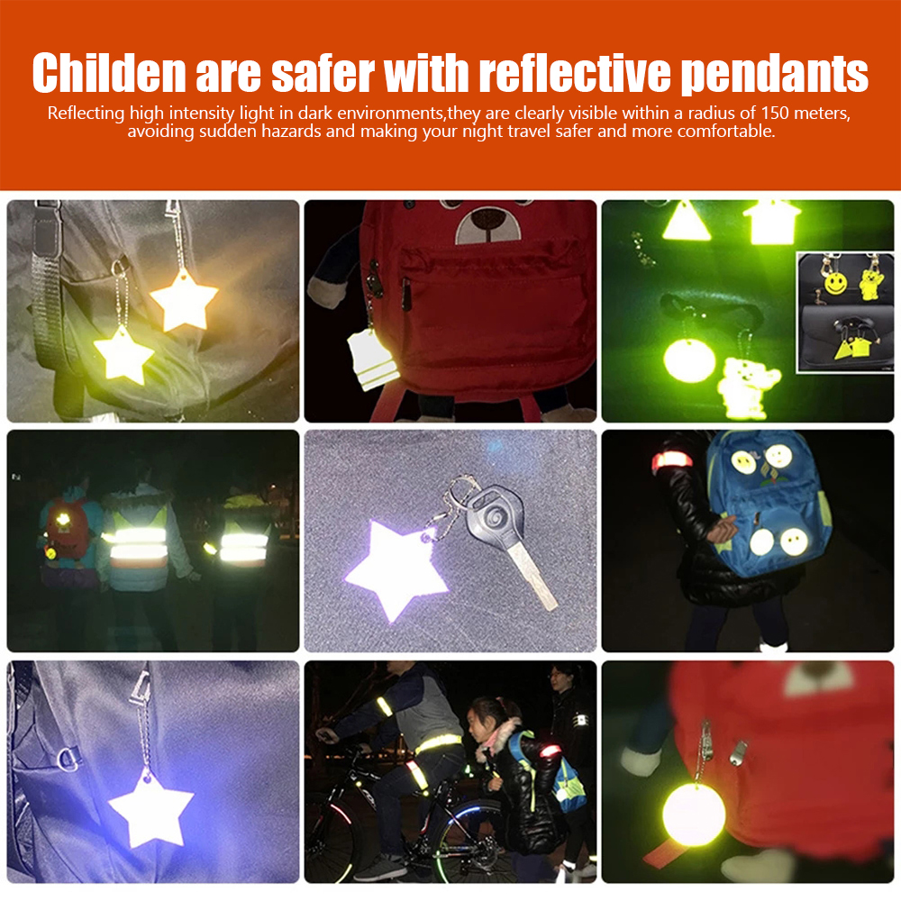 Safety Reflector Pendant Super Bright Stars Children's Pendant Keychain for School Bag Backpack Decoration (6 Colors)