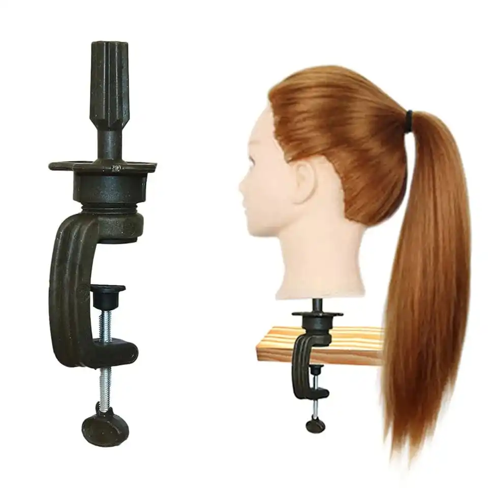 Verstellbarer Mini-Perückenkopf aus Kunststoff, Tischklemme, Haar-Accessoire, Werkzeug, Training, Schaufensterpuppenhalter für die Perückenherstellung