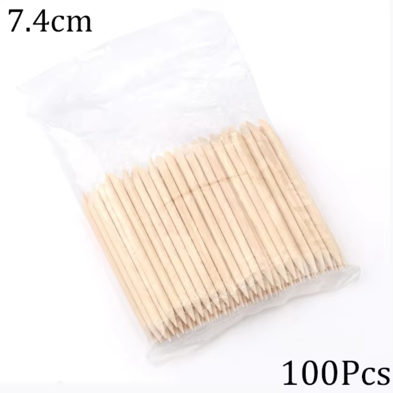 100/50 個オレンジウッドネイルスティック両面キューティクルプッシャーリムーバーラインストーンドットツールネイルアートマニキュアペディキュアケア