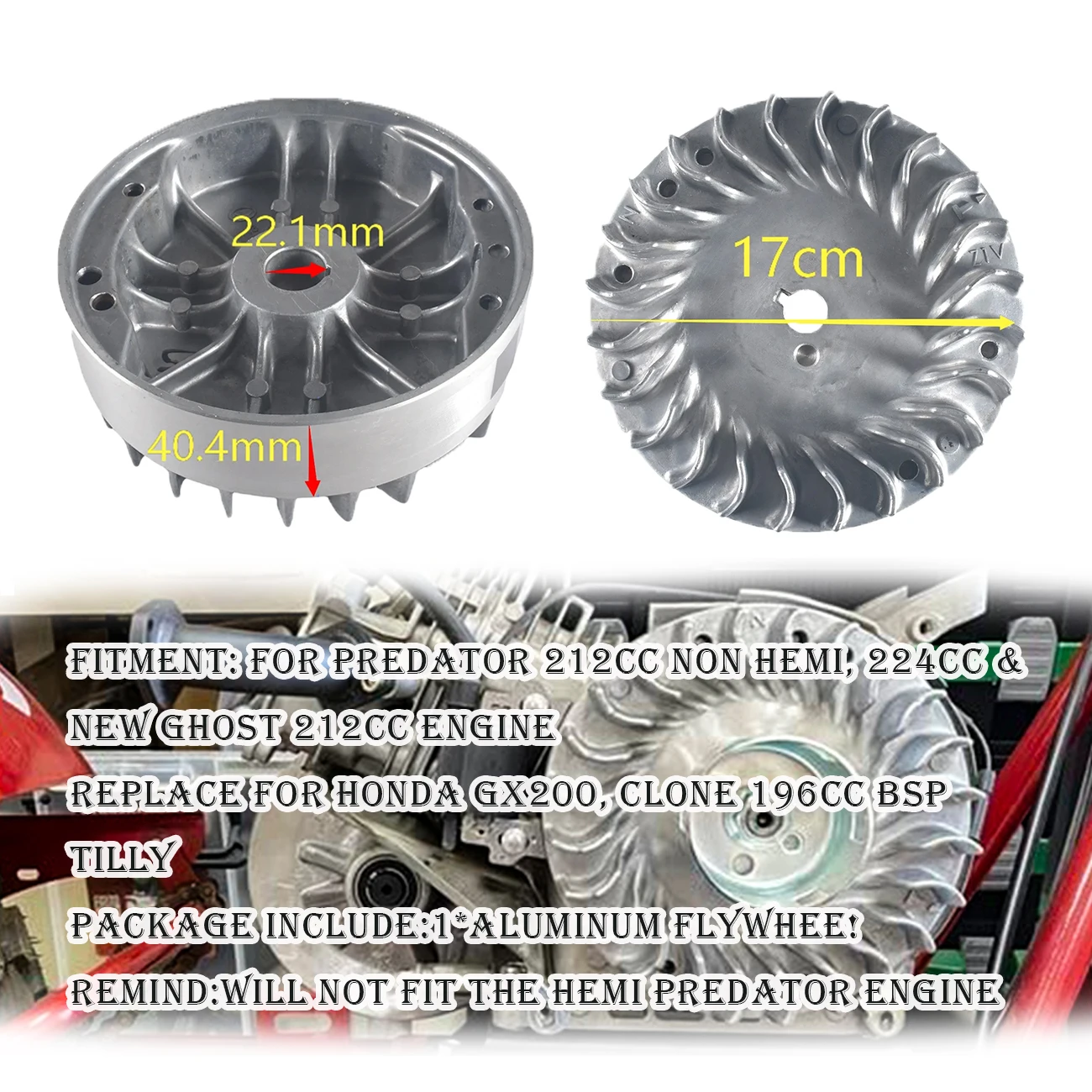 Volante de inercia 10k RPM Predator Harbor carga de aluminio fundido para motor de potencia máxima Predator 224cc