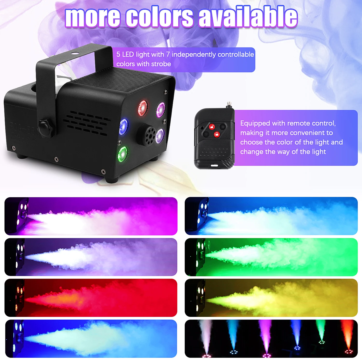 U'King 500W Fog Machine 5PCS RGB LED Beads Smoke Machine for DJ Disco Concert Party Wireless Remote Control Stage Fogger Ejector