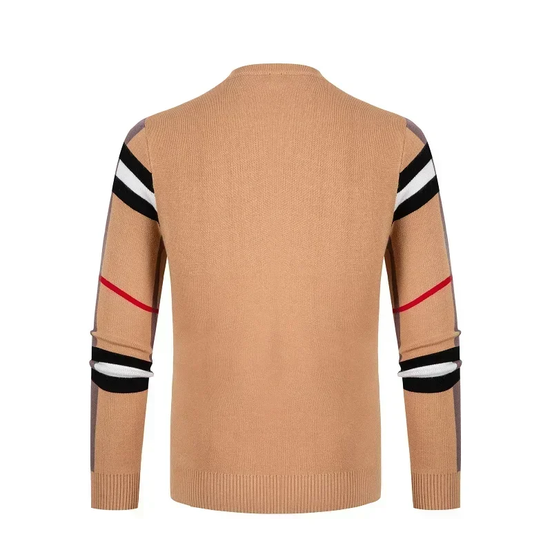 เสื้อกันหนาวผู้ชายถักPullover 2024 ฤดูใบไม้ร่วง/ฤดูหนาวใหม่นุ่มลายCheckerรอบคอเสื้อกันหนาวสบายๆแฟช...