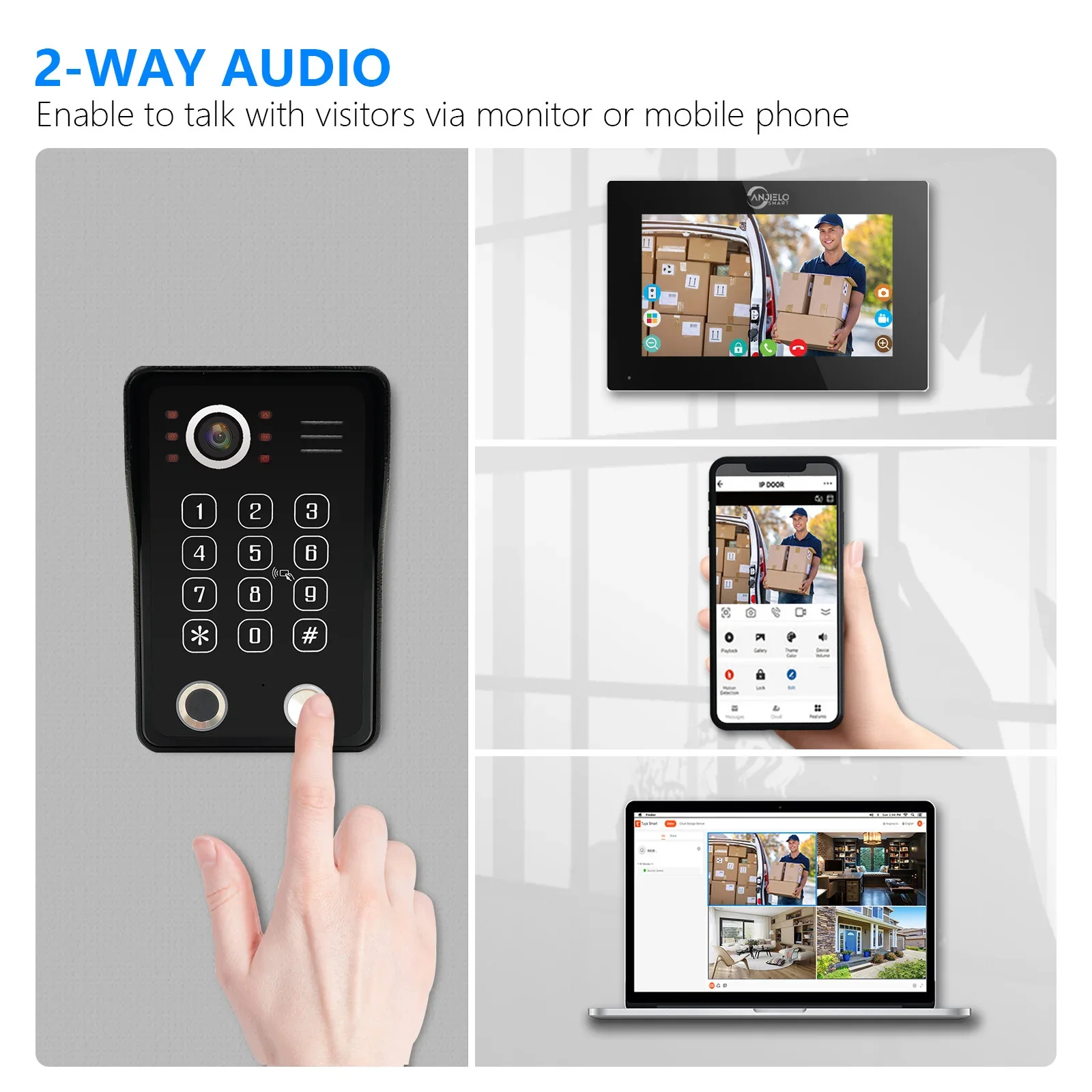 Sistema de videoportero para el hogar, huella dactilar 5 en 1, desbloqueo, videoportero, Tuya Smart, 1080P, táctil, Wifi, monitor, timbre