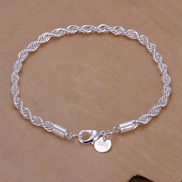 925 Sterling Silver Chain Exquisite Twisted Bracelet Fashion Charm Chain Women Men Solid Wedding Cute Simple Models Jewelry