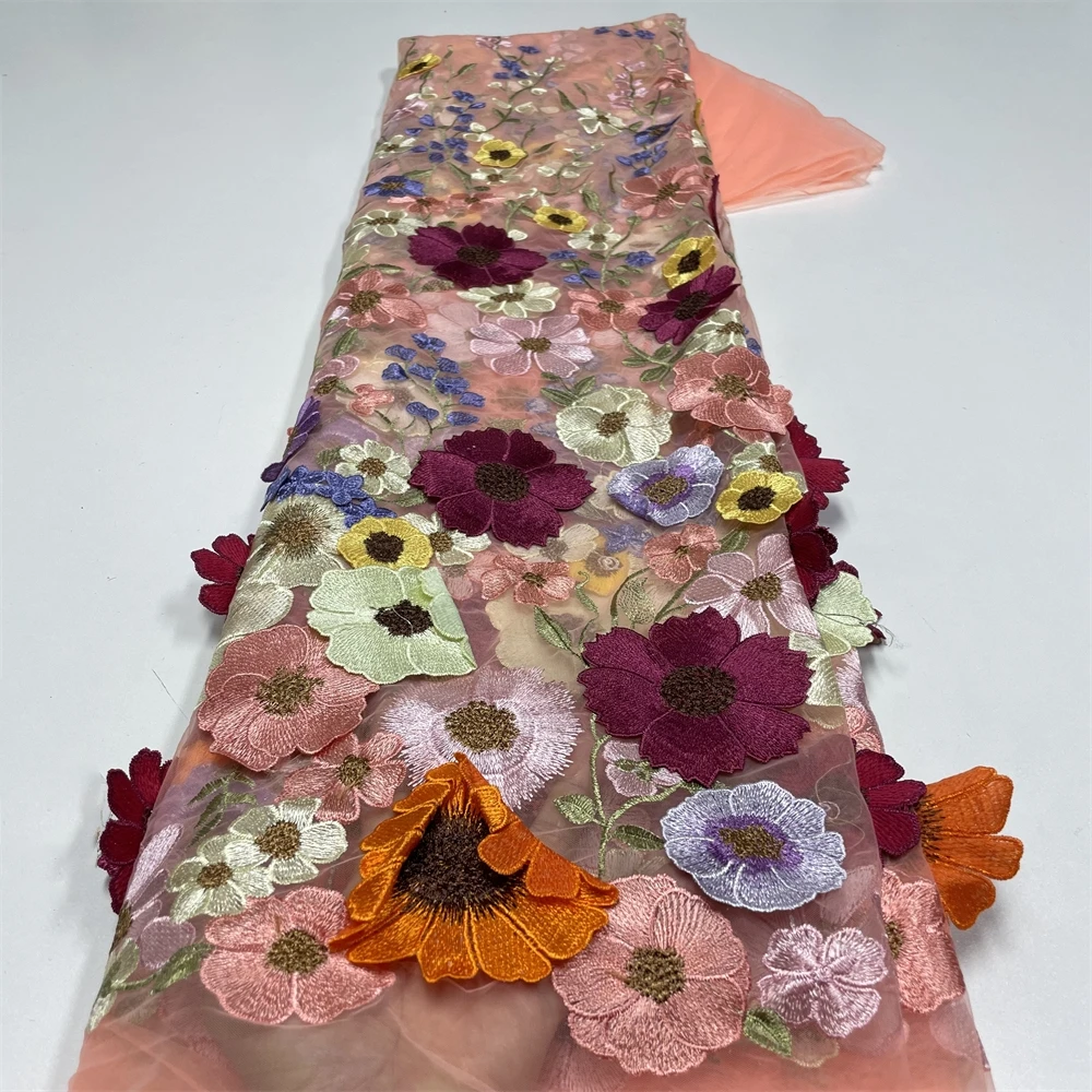 Neueste Afrikanische 3D Blume Spitze Stoff Stickerei Französisch Mesh Spitze Stoff Mit Pailletten Bräutigam Nigerianischen Tüll Spitze Für Party XT4121