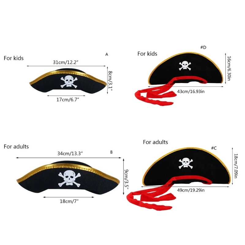 อุปกรณ์เสริมปาร์ตี้หมวก Tricorn สีดำอ่อน ธีมการแต่งตัวสีดำหรูหราปาร์ตี้โจรสลัด