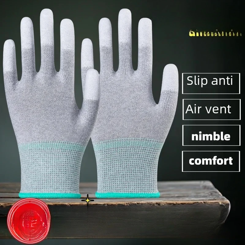 10 paia, guanti da lavoro di sicurezza ESD con punta delle dita rivestita per la manutenzione dell'elettronica, alta qualità,