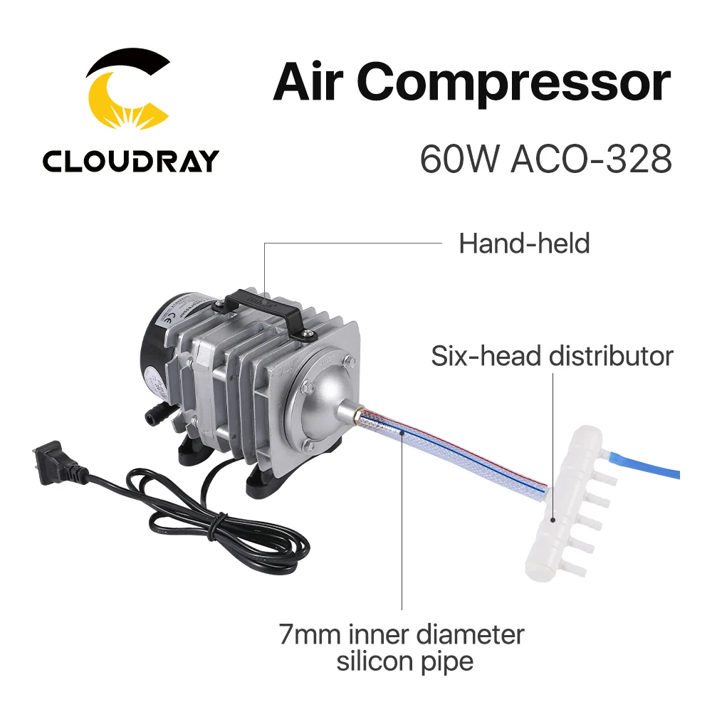 Cloudray 60W Không Khí Điện Từ Máy Bơm Không Khí Cho CO2 Khắc Laser Cắt ACO-328