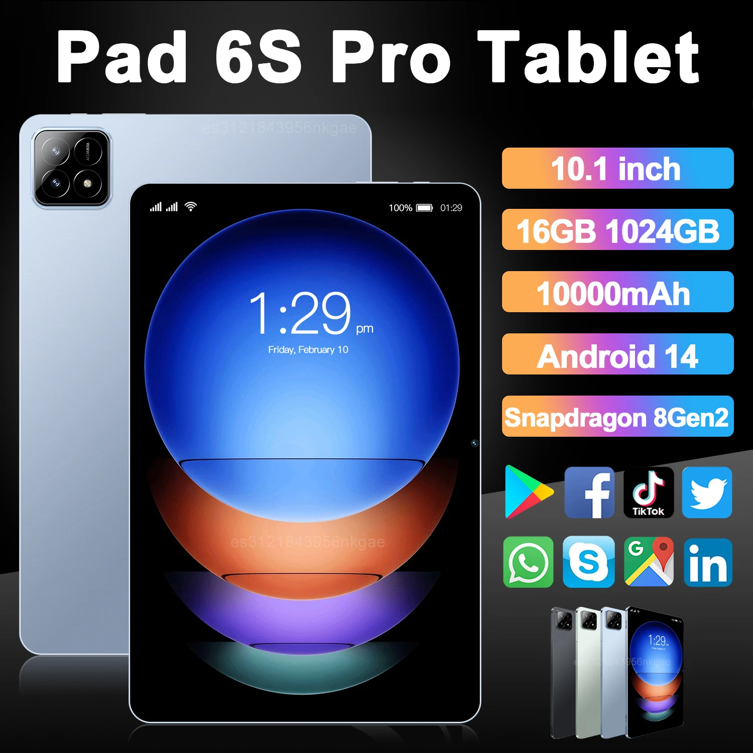 Original Pad 6S Pro Tablet 10.1 inch Android 14 16GB+1024GB Snapdragon 8gen2 Global 10000mah 5G Dual SIM WIFI  HD Full Screen