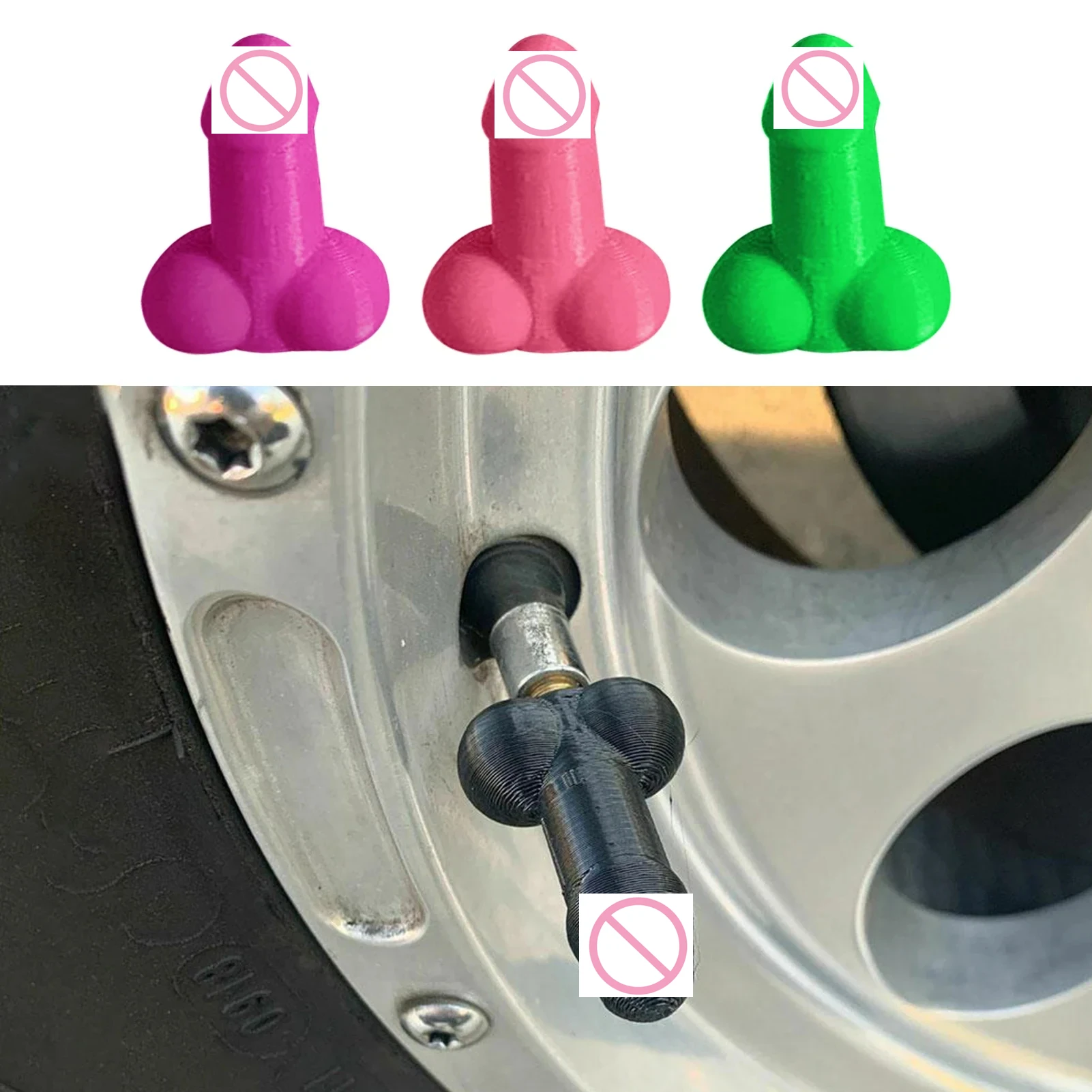 4 Uds. Tapas de vástago de válvula de pene, tapa de neumático en forma de broma para adultos, tapas de válvula de neumático de coche fluorescentes universales, tapa de vástago de válvula de neumático, cubierta antipolvo