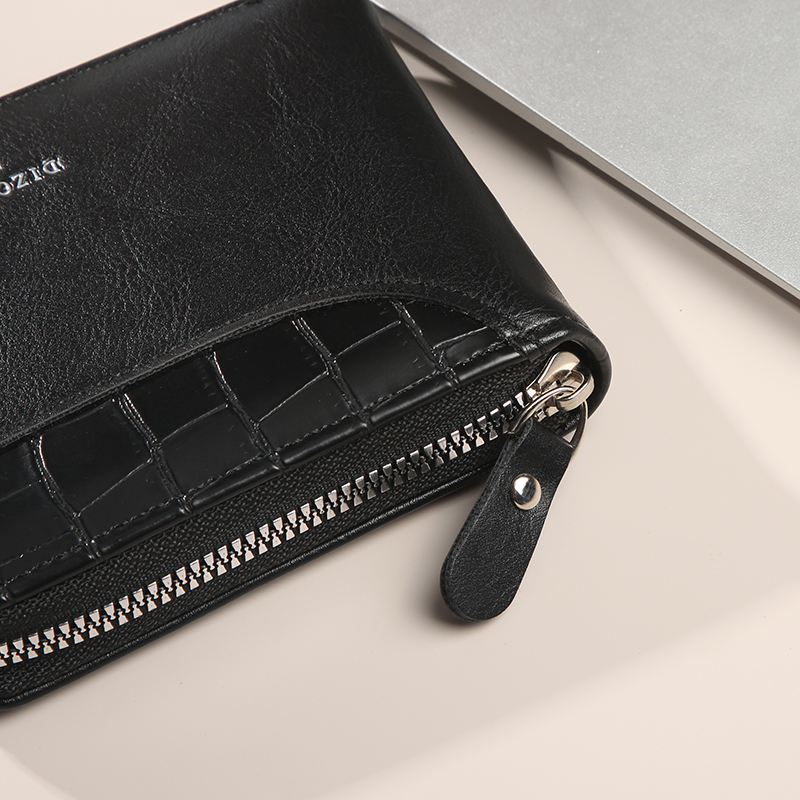 Men's short wallet spliced stone pattern large capacity three fold bag zipper coin wallet multi card money clip
