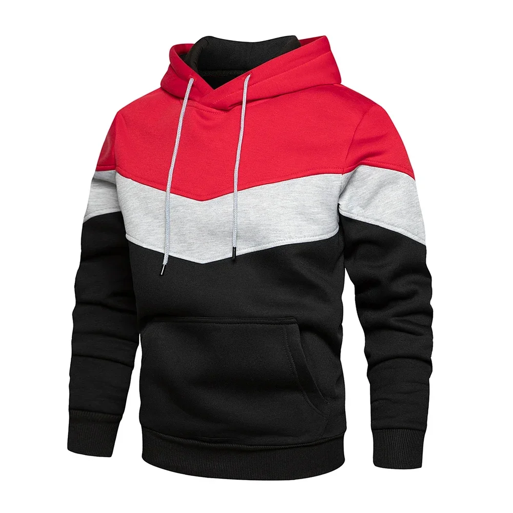 Sudadera con capucha de retales para hombre, ropa informal holgada de lana, ropa de calle cálida, moda masculina, prendas de vestir deportivas de otoño e invierno