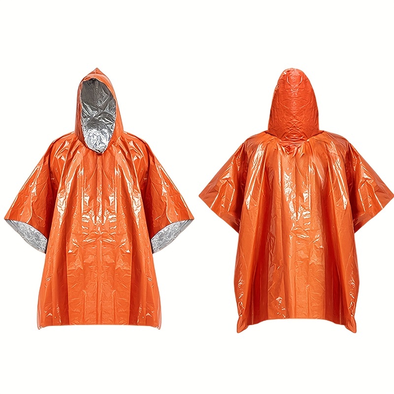Poncho de chuva de emergência resistente com capuz, Cobertor térmico reutilizável para acampar e sobrevivência, Equipamento impermeável, Kits de emergência