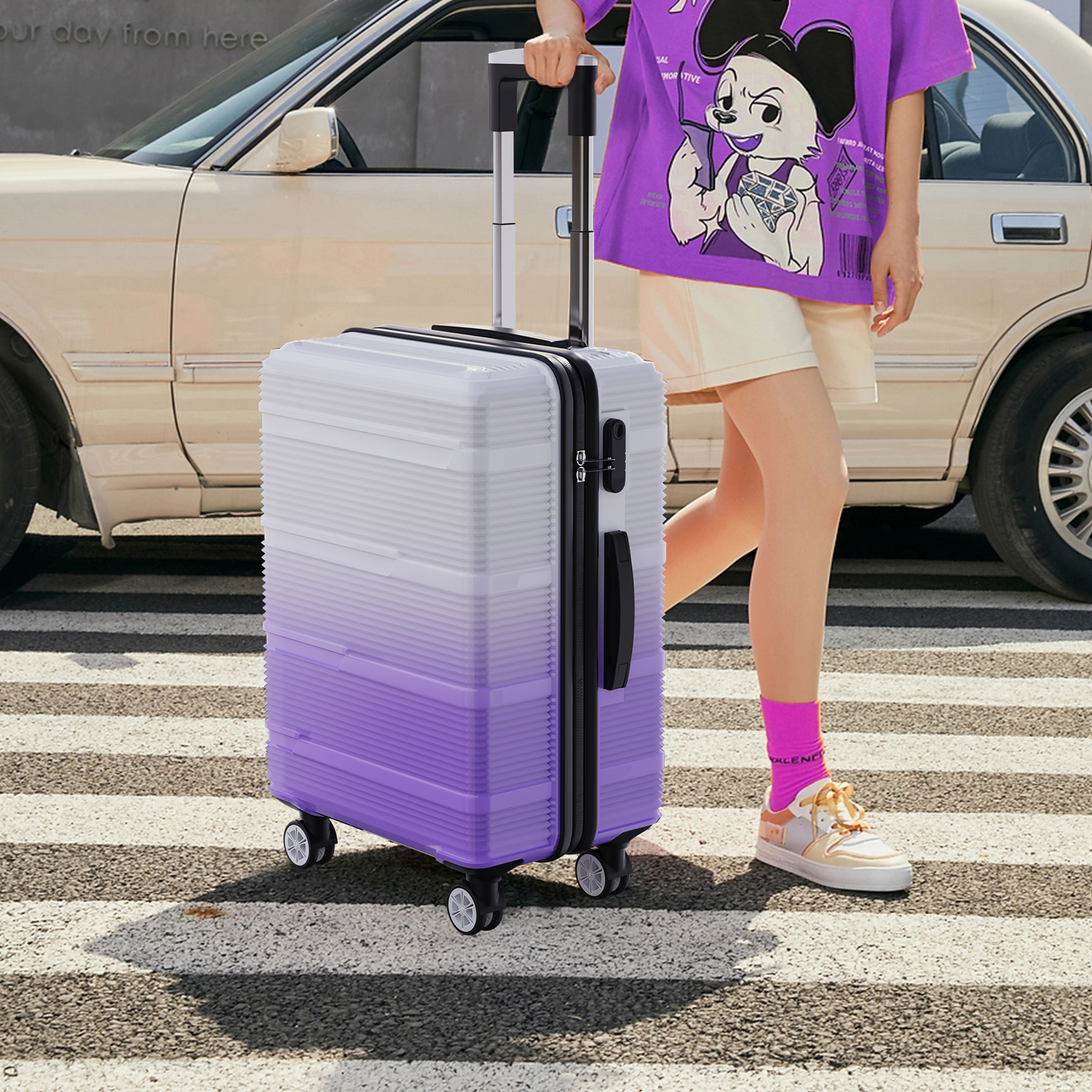 Comanlai 28-24-20 inch, set van 3 koffers, bagagesets met 4 universele wielen en dragend apparaat, ABS reiskoffer