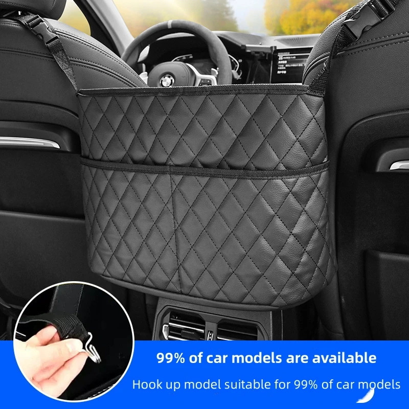 Tas penyimpanan tisu mobil, Gantungan kulit tengah kursi mobil multifungsi, pemegang tas tangan multifungsi, penyimpanan tisu kantong cangkir air