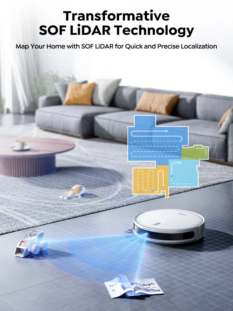 Laresar L10 Aspirateur Robot SoF LiDAR 6500Pa 150min Sans Fil Contrôle par APP Intelligent LDS Nettoyage Planifié des Sols et Tapis