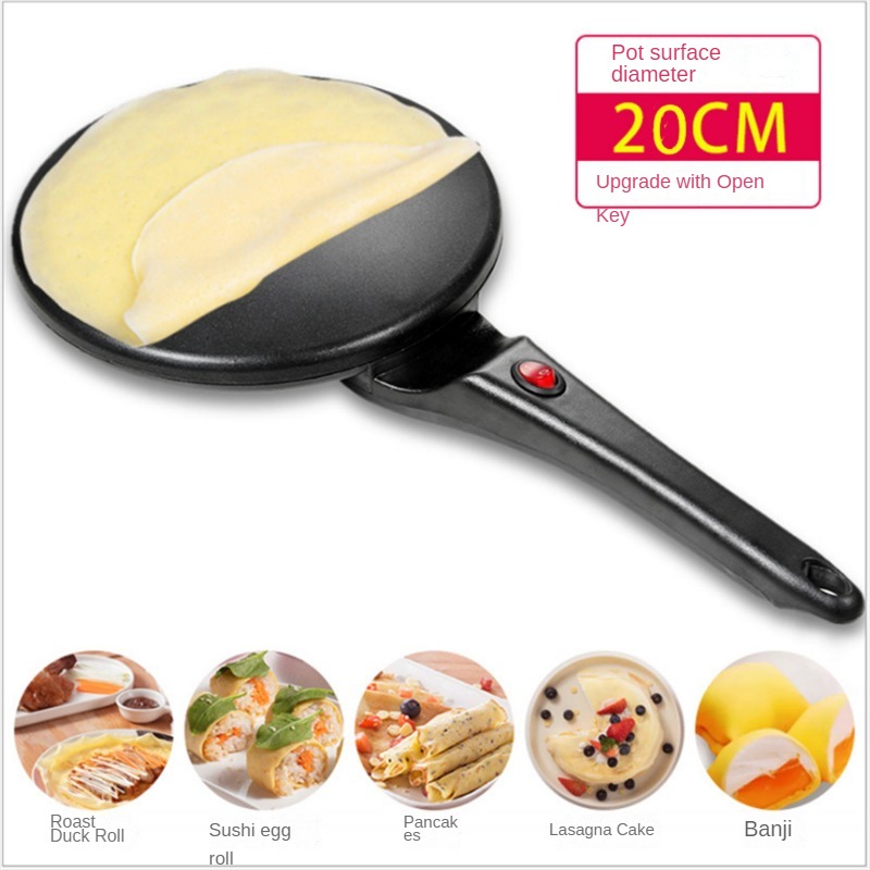 Crepera eléctrica de 220V para desayuno, Pizza, panadera para hornear panqueques, plancha antiadherente, sartén de cocina de rollo de primavera chino