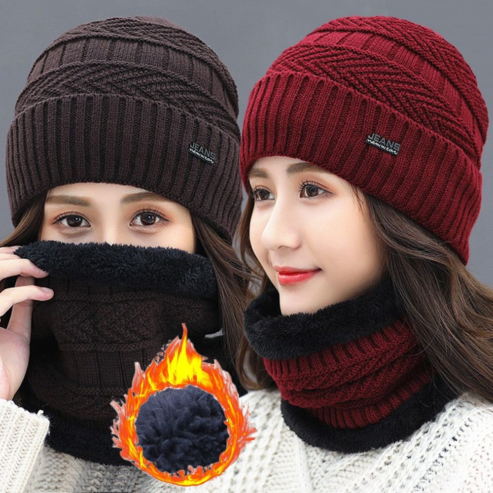Nieuwe Winter Beanie Muts Sjaal Thermisch Fleece Gebreide Muts Zachte Warme Bivakmuts Wol Nek Warmer Sjaal Cap